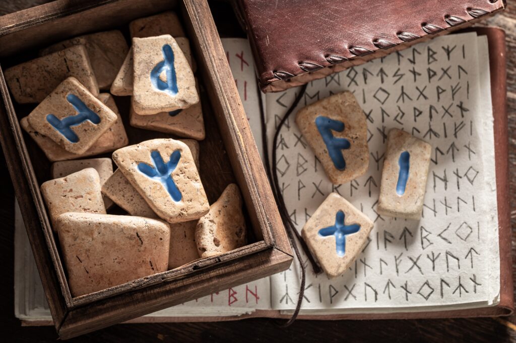 Vintage runic divination by stones made of Celtic language