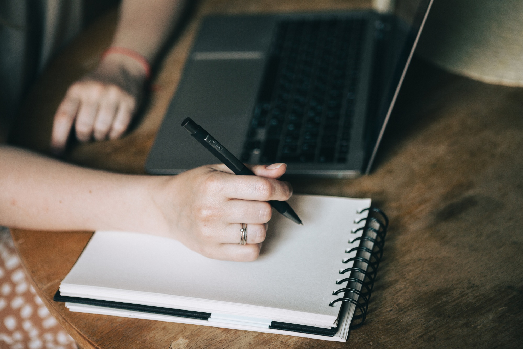 Writing in a notebook